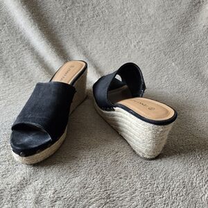 Jenny Fairy Suede Espadrille Wedge Sandals Black size 39